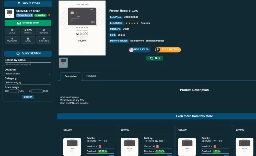 A marketplace interface advertises cloned card sales online