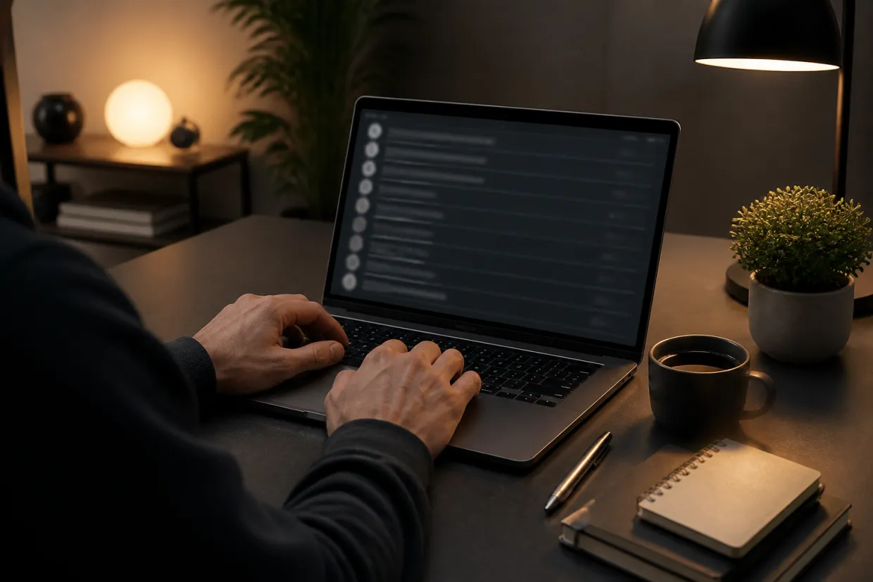 A researcher is diligently exploring legitimate darknet links on their laptop.