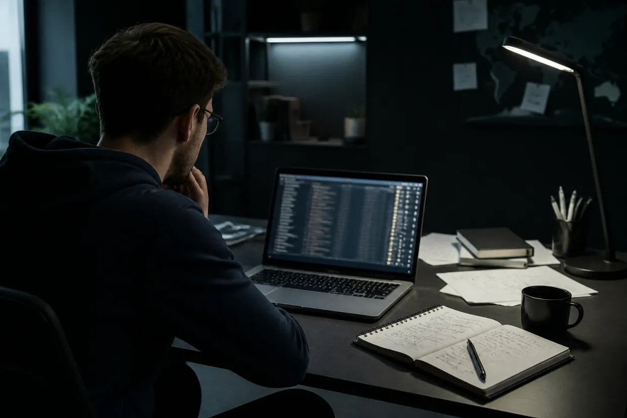 A researcher deeply engaged in exploring a digital directory of .onion websites.